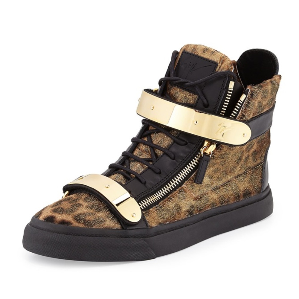 Giuseppe Zanotti Calf Hair High-Top Leopard Shoe sneakers size 43(10)animal